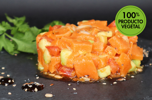 Vegetable protein salmon tartar